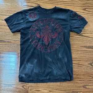 AFFLICTION Men's T-shirt Size M Short Sleeve Distressed Black Embroidered